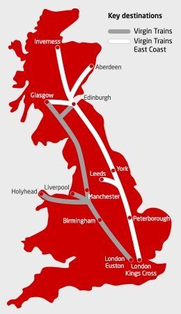 Main Rail lines from London to Scotland