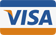 A close up of a visa logo on a white background.