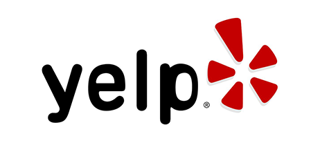 A yelp logo with a red star on a white background.