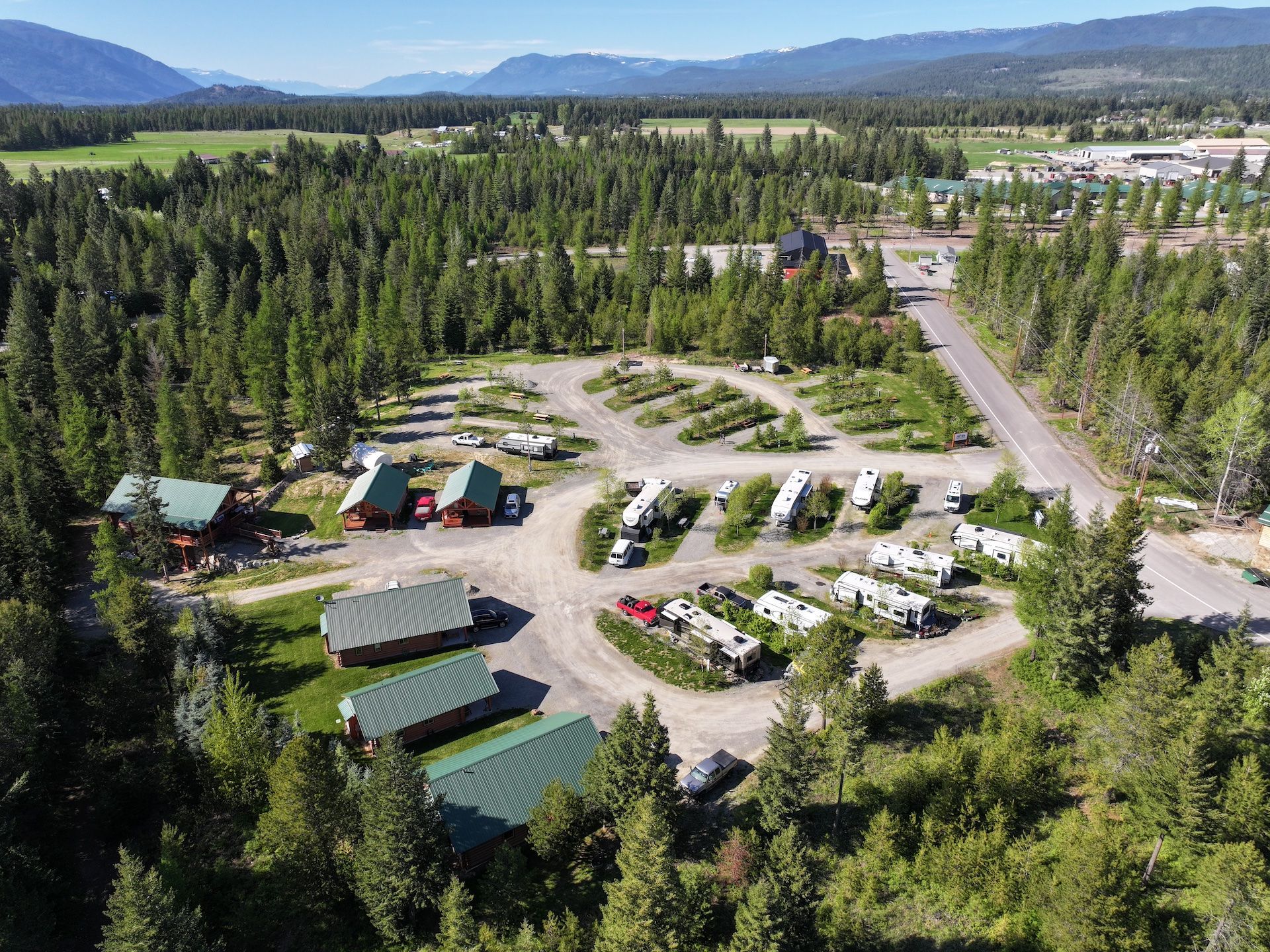 Aerial view of RV park campground in Bonners Ferry, Idaho