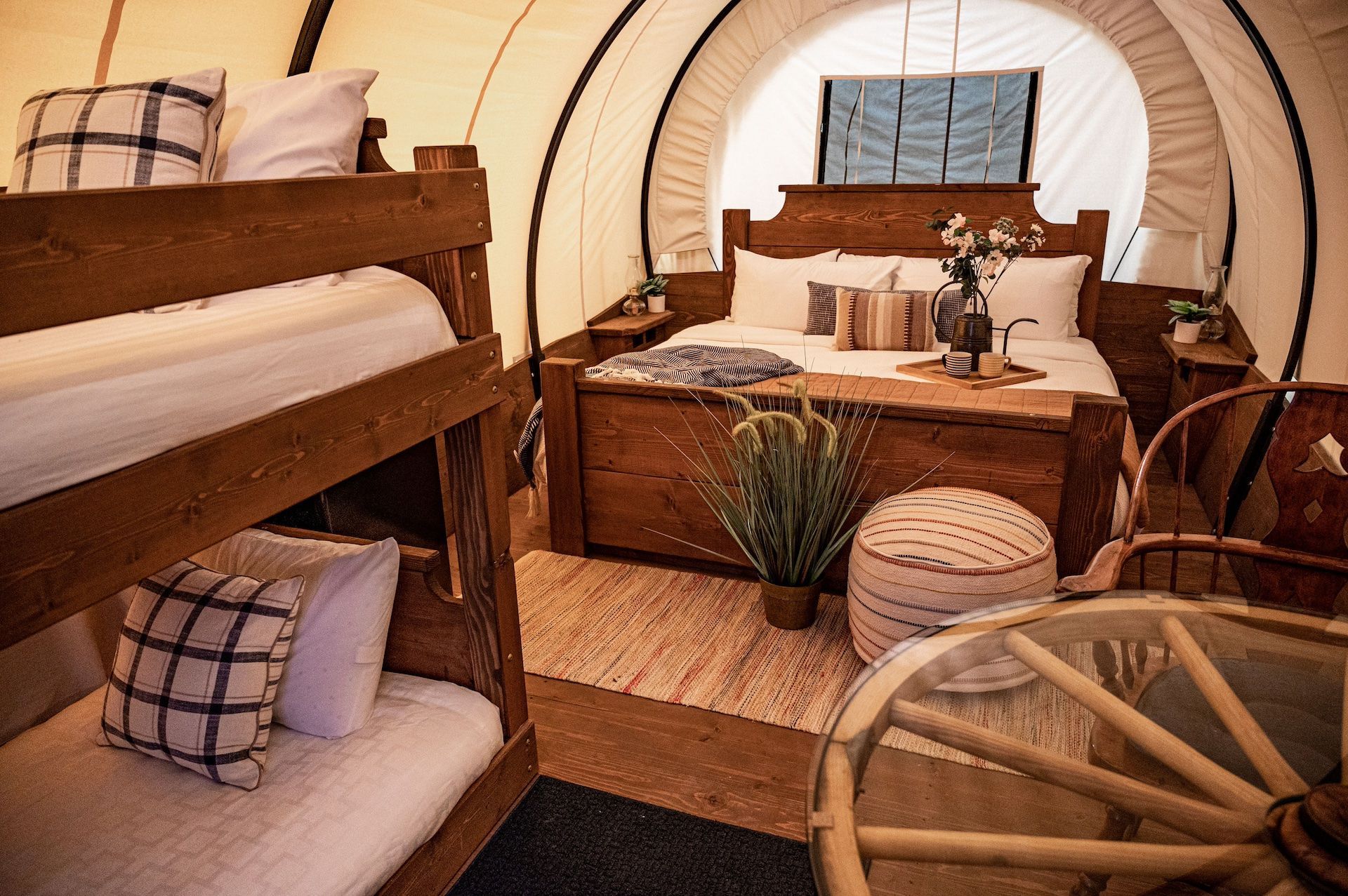conestoga glamping wagon interior