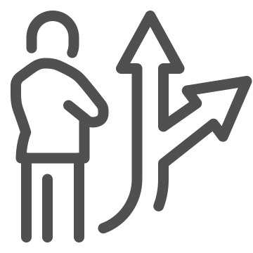 Person facing a choice: two arrows diverging upward.