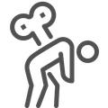 Person hunched over, depicted with exaggerated spine, potentially indicating back pain.