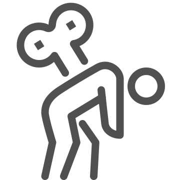 Person hunched over, depicted with exaggerated spine, potentially indicating back pain.