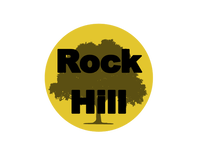 A logo for rock hill with a tree in the center