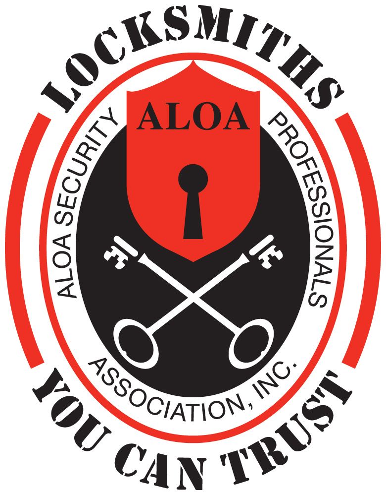 The ALOA Security Professionals logo featuring a red shield with a keyhole, crossed keys, and black and red circular text.