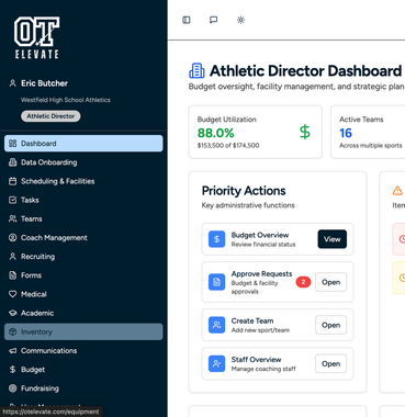 Dashboard interface with data visualizations and navigation menu.