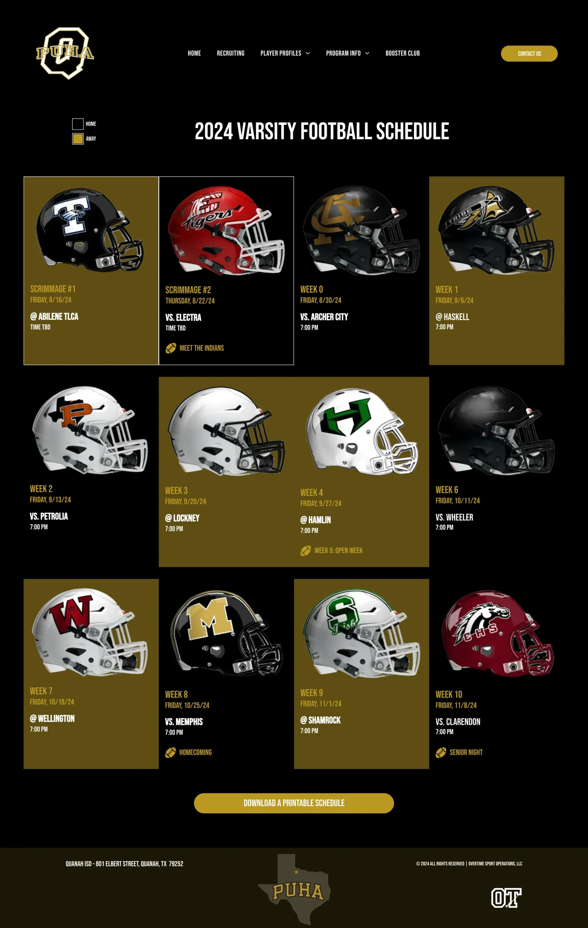 Quanah schedule page