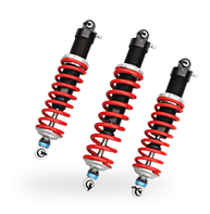 Three red and black motorcycle shock absorbers. | Acadia Auto Service