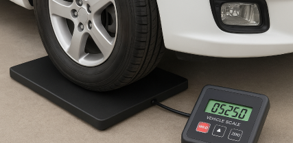 Car tire on a scale. | Acadia Auto Service