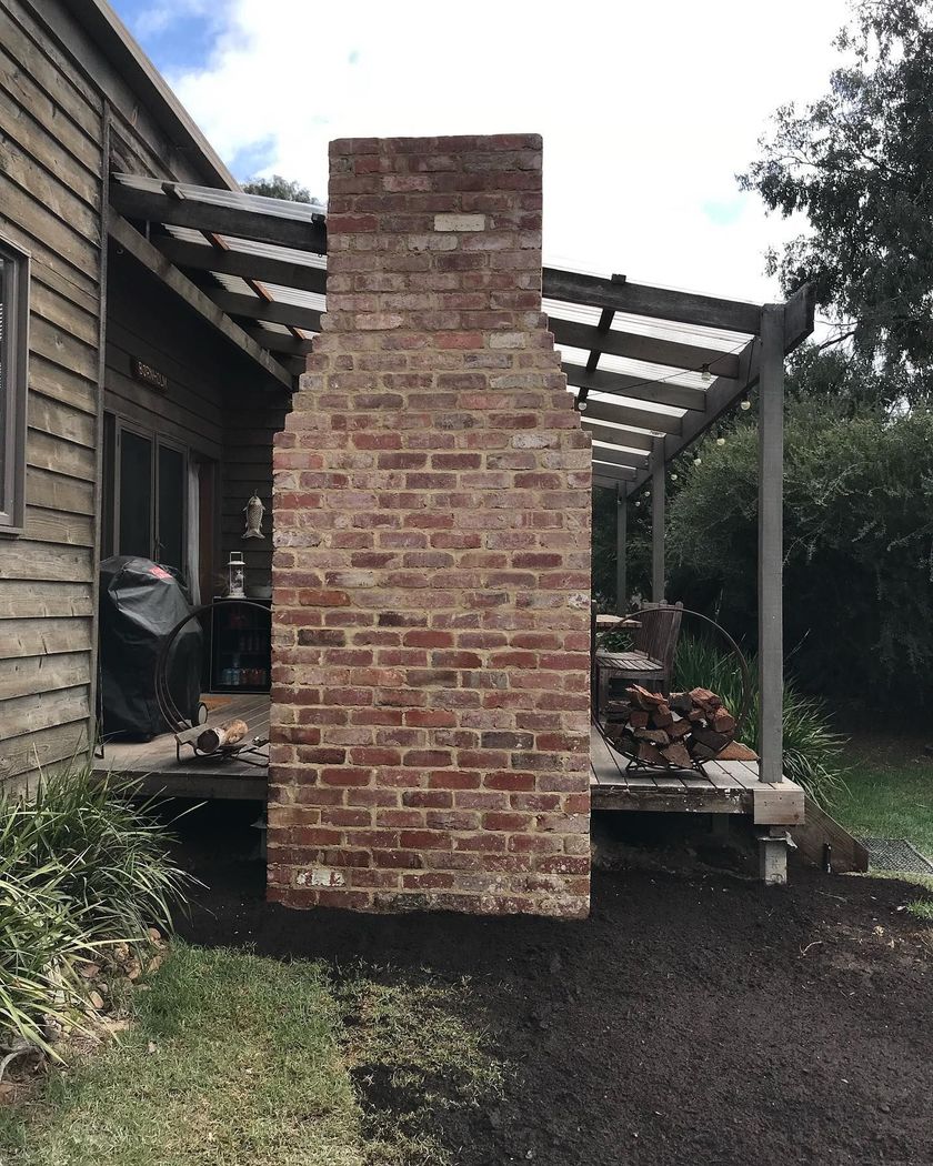 brick fireplace construction after