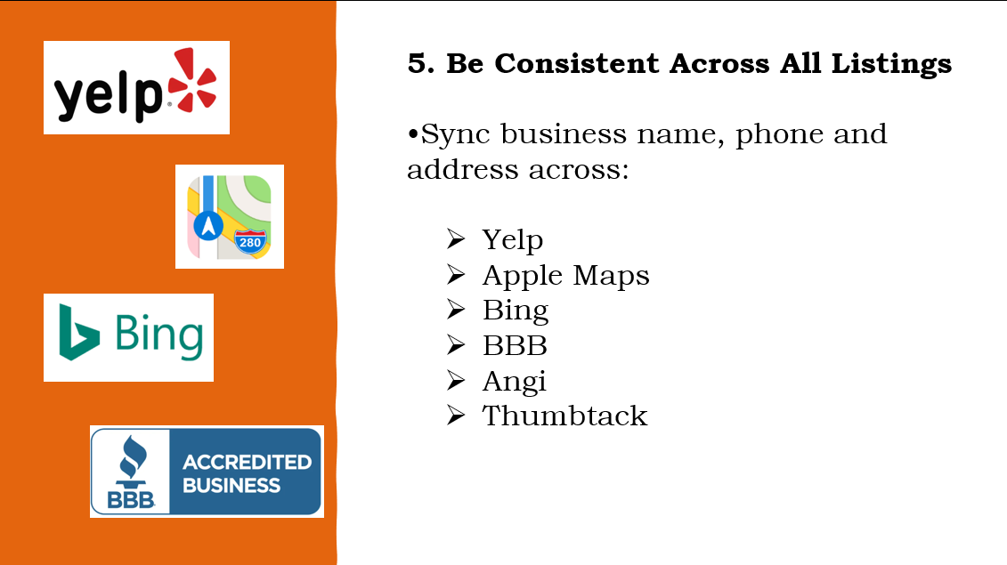 A business card that says yelp bing and accredited business