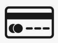 A black and white icon of a credit card on a white background.