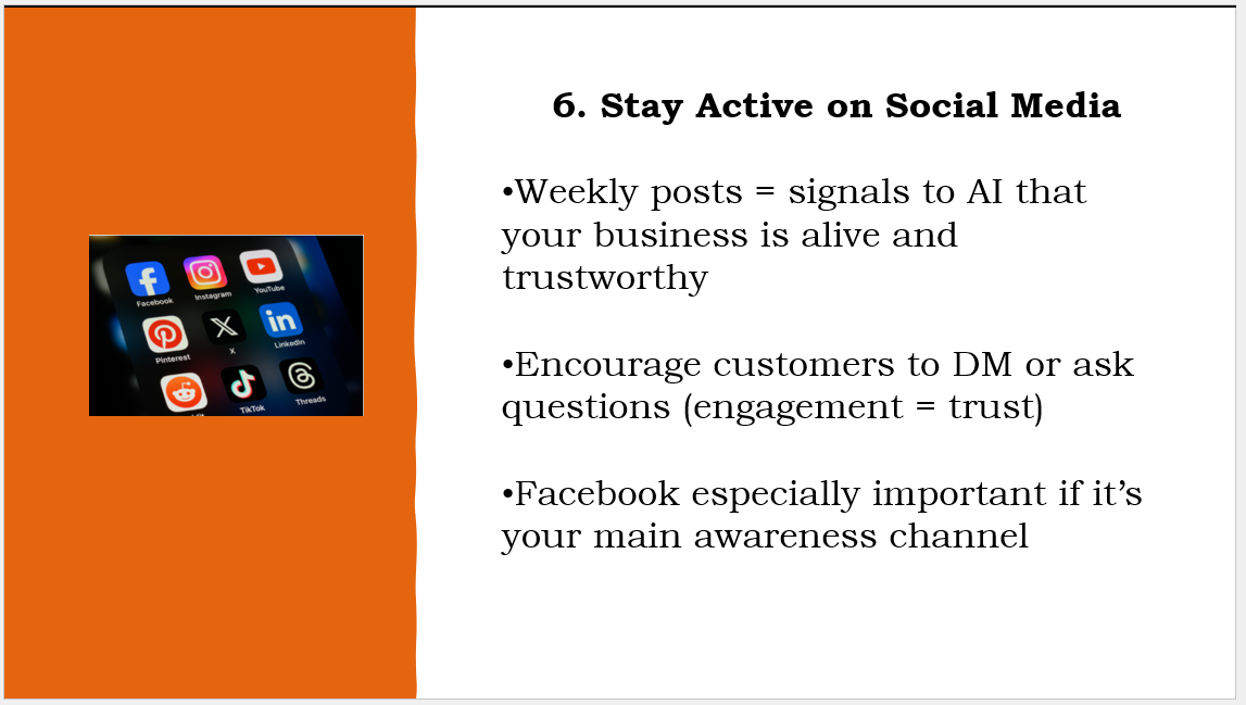 A slide showing how to stay active on social media