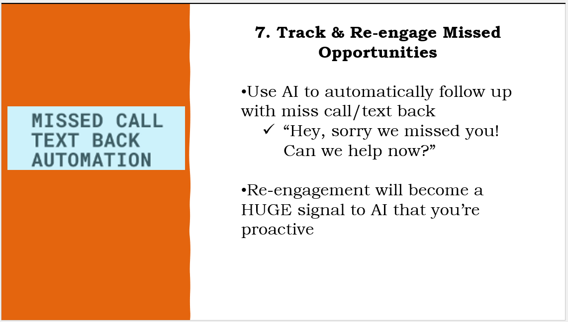 A page that says missed call text back automation on it