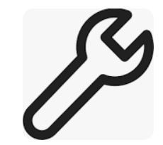 A black and white icon of a wrench on a white background.