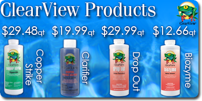 bottles of clearview products are lined up on a blue background