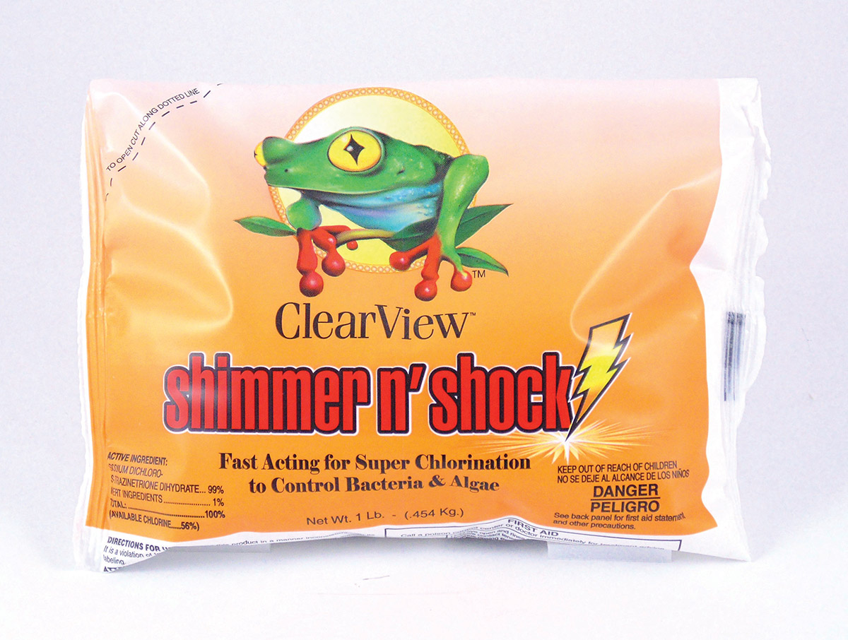 a bag of clearview shimmer n ' shock with a frog on it