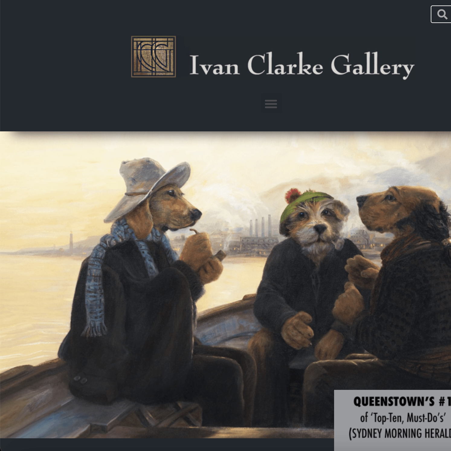 a painting of three dogs on a boat by ivan clarke gallery