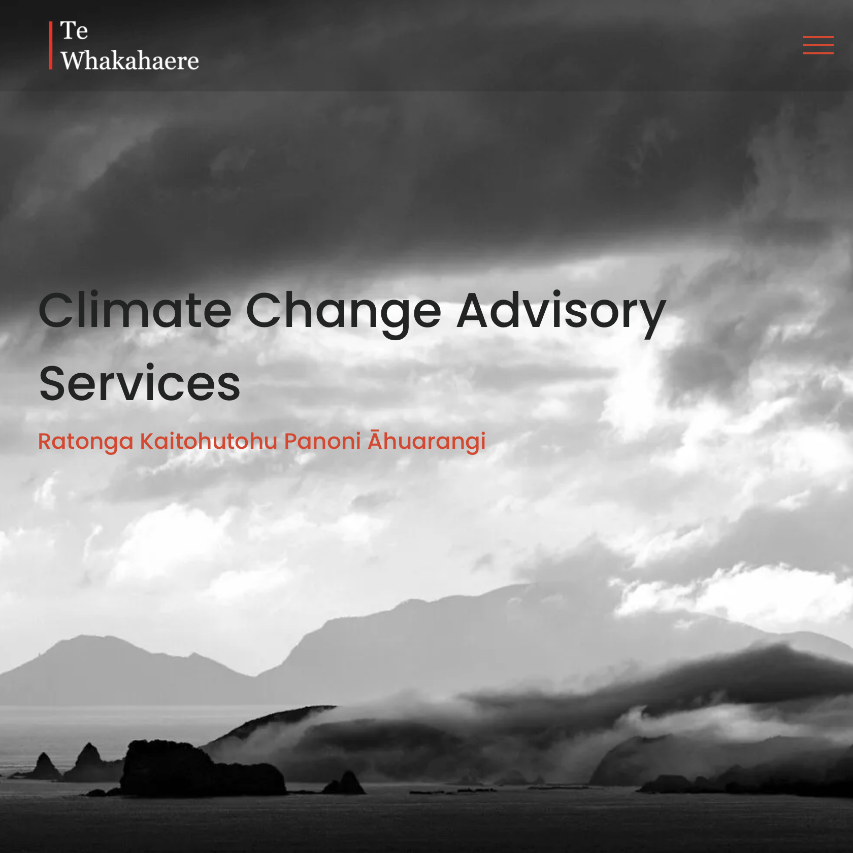 a black and white photo of a landscape with the words climate change advisory services