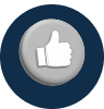 Thumbs up icon on a gray circle, within a dark blue circle.