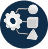 Gear connected to shapes, a process icon.