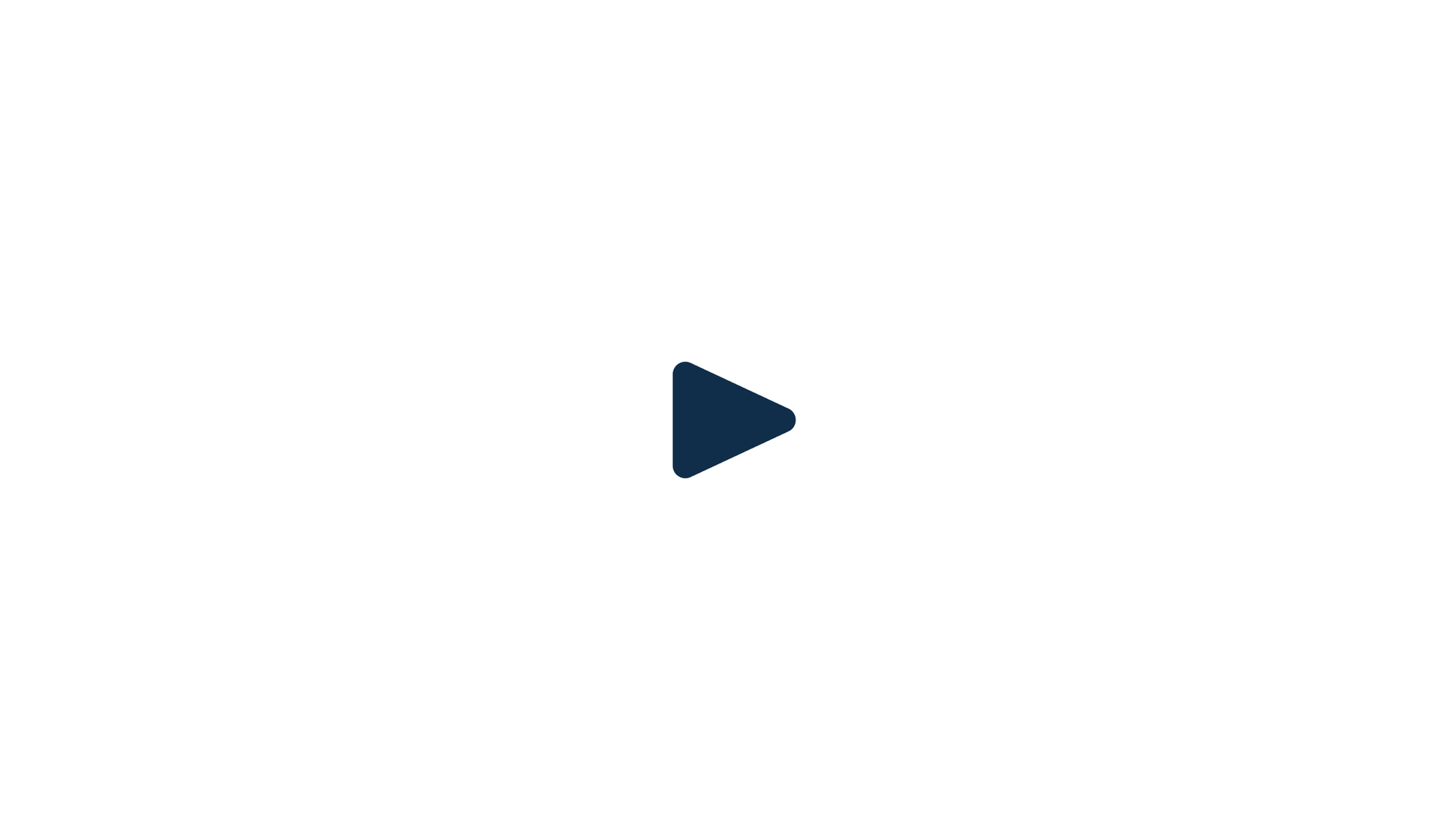 Dark blue play button in the center of a white background.