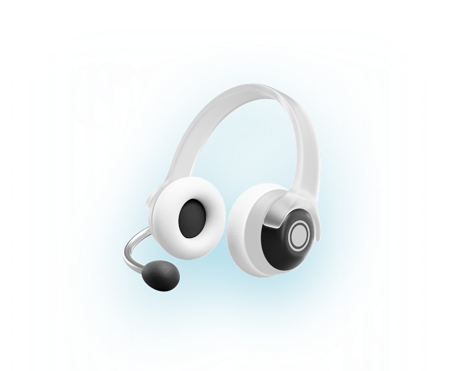 White and black headset with a microphone.