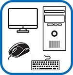 Un icono de computadora con un monitor, un teclado y una torre.