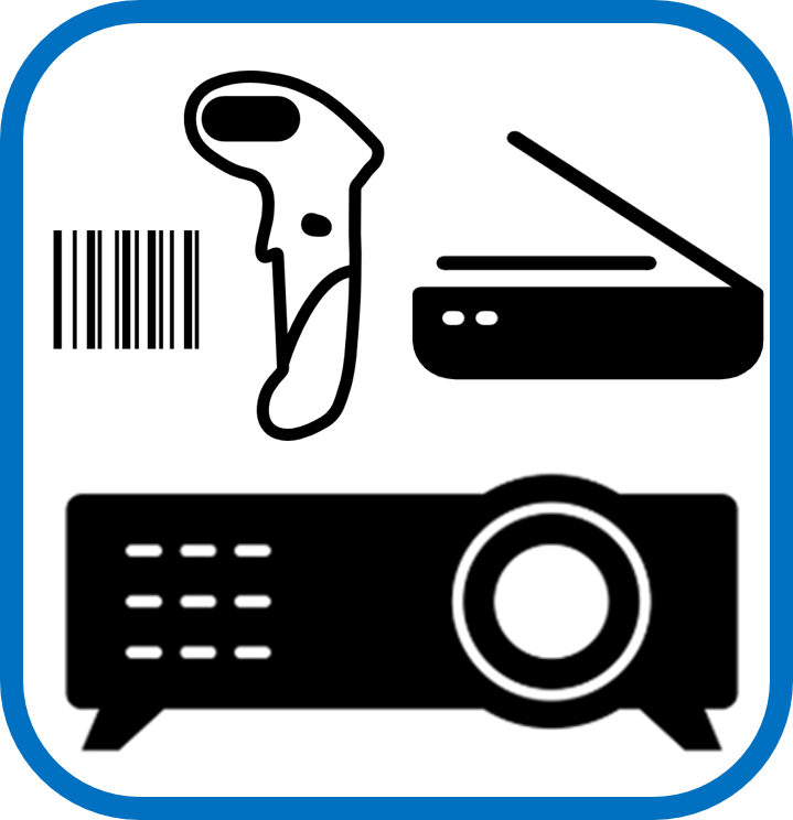 Un icono en blanco y negro de un proyector sobre un fondo blanco.