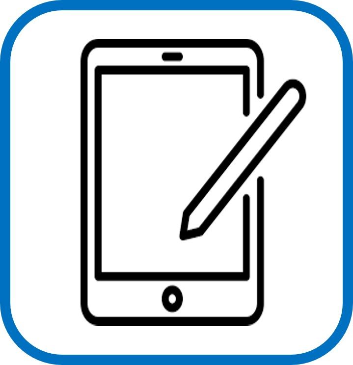 Un icono de teléfono celular en un cuadrado sobre un fondo blanco.