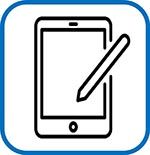 Un icono de teléfono celular en un cuadrado sobre un fondo blanco.