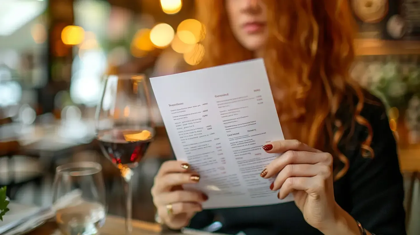 A woman reading a menu at a restaurant, menu pricing strategies