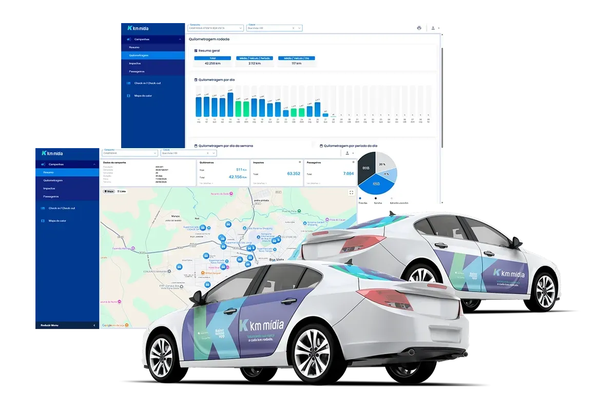 App Médico Dois carros personalizados com interface de painel de gestão de frota.