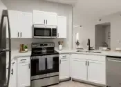 Thumbnail 2 of 27 - Kitchen with stainless steel appliances and shaker-style cabinets