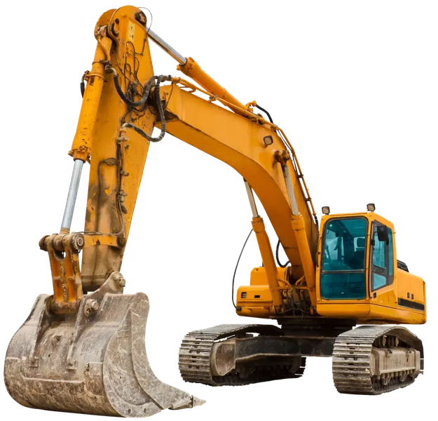 Yellow excavator with a large bucket on tracks, ready for digging.