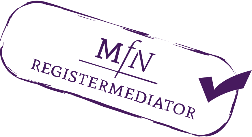 Paars MfN Registermediator-logo met een vinkje in een afgeronde rechthoekige rand.