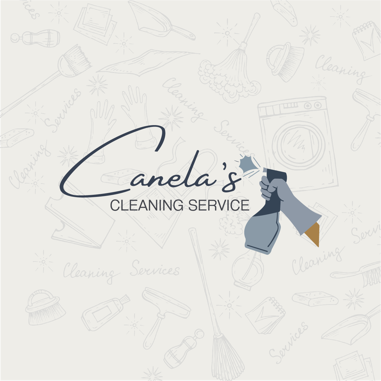 The logo for canela 's cleaning service shows a person holding a spray bottle