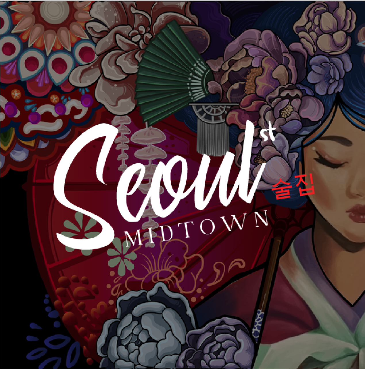 A poster for seoul midtown with a woman holding a fan