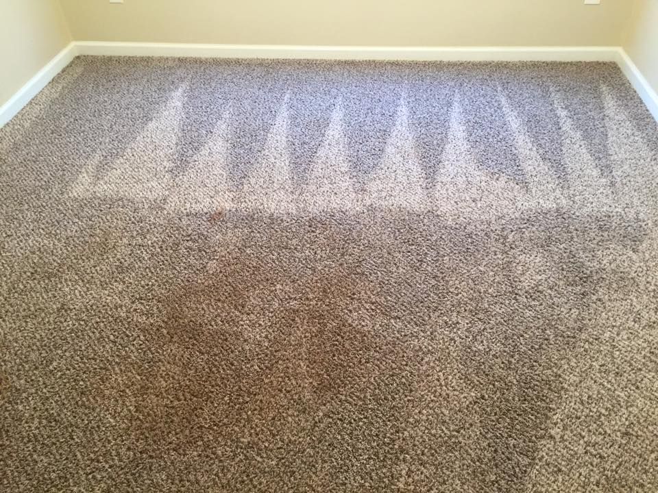 A brown carpeted floor in a room with a pattern on it.