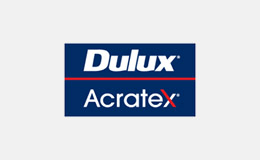 A blue and white logo for dulux acratex paint