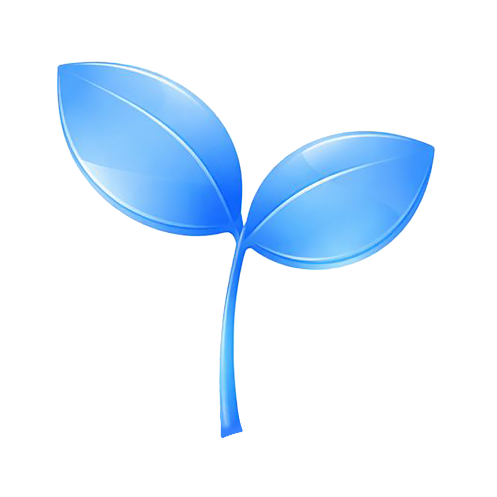 Blue seedling with two leaves.