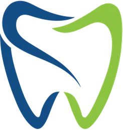 Stylized tooth logo, blue and green, representing dentistry or dental care.