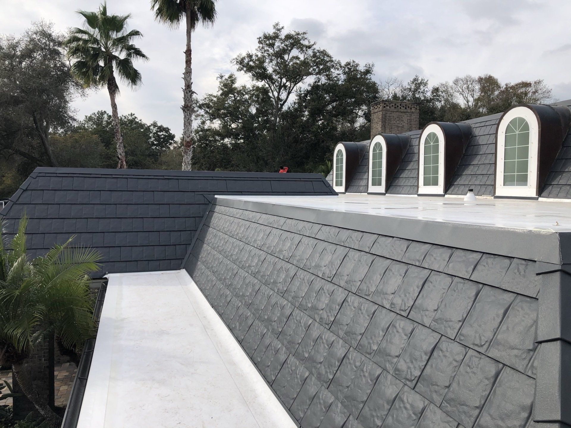 A roof with a row of windows on it