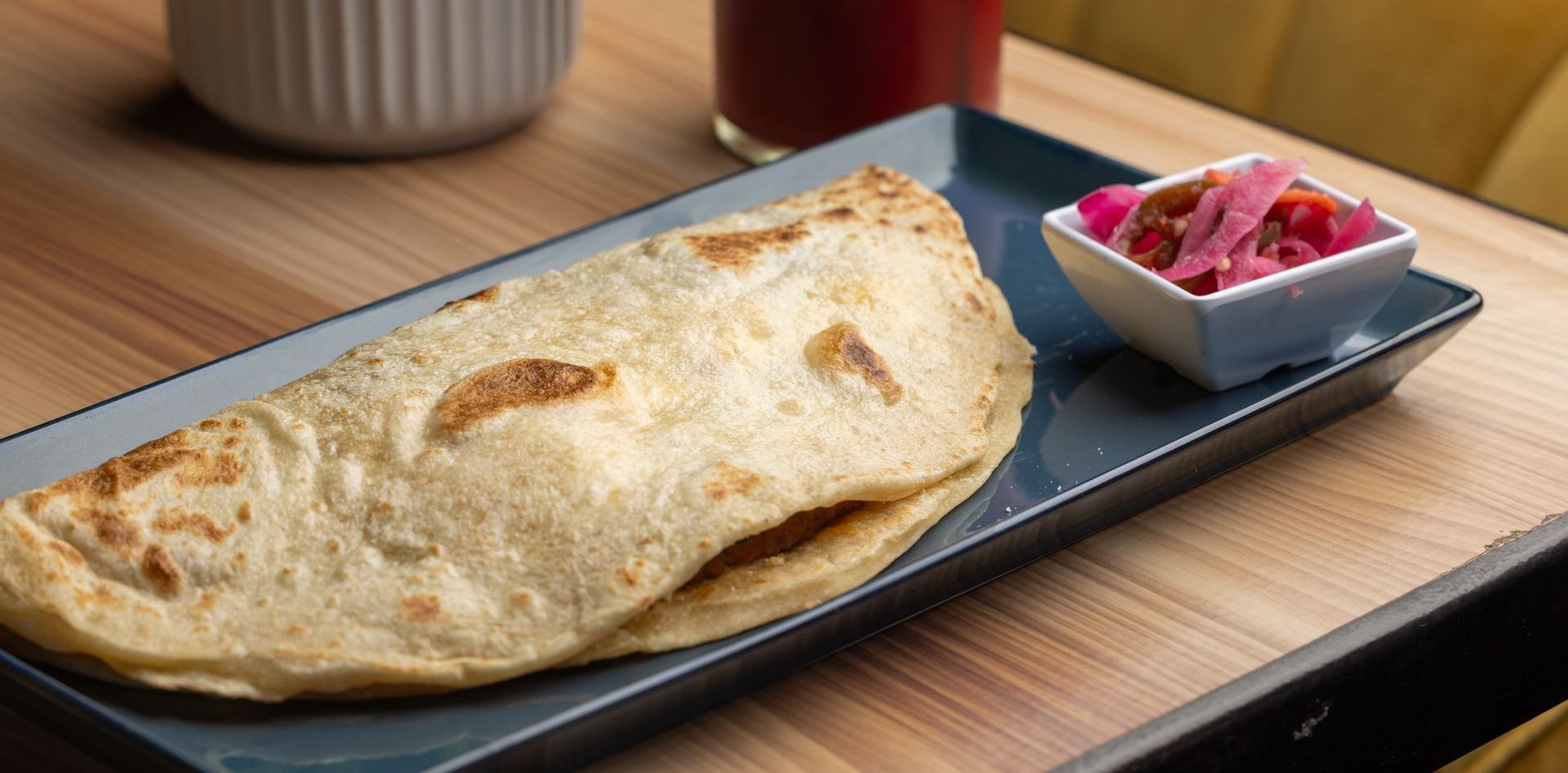 A close up of a plate of food on a table.