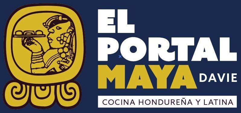 A logo for el portal maya davie shows a man holding a tray