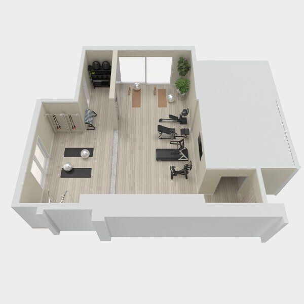 Pogled iz zraka na teretanu sa puno opreme