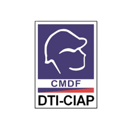 A blue and white logo for cmdf dti-ciap