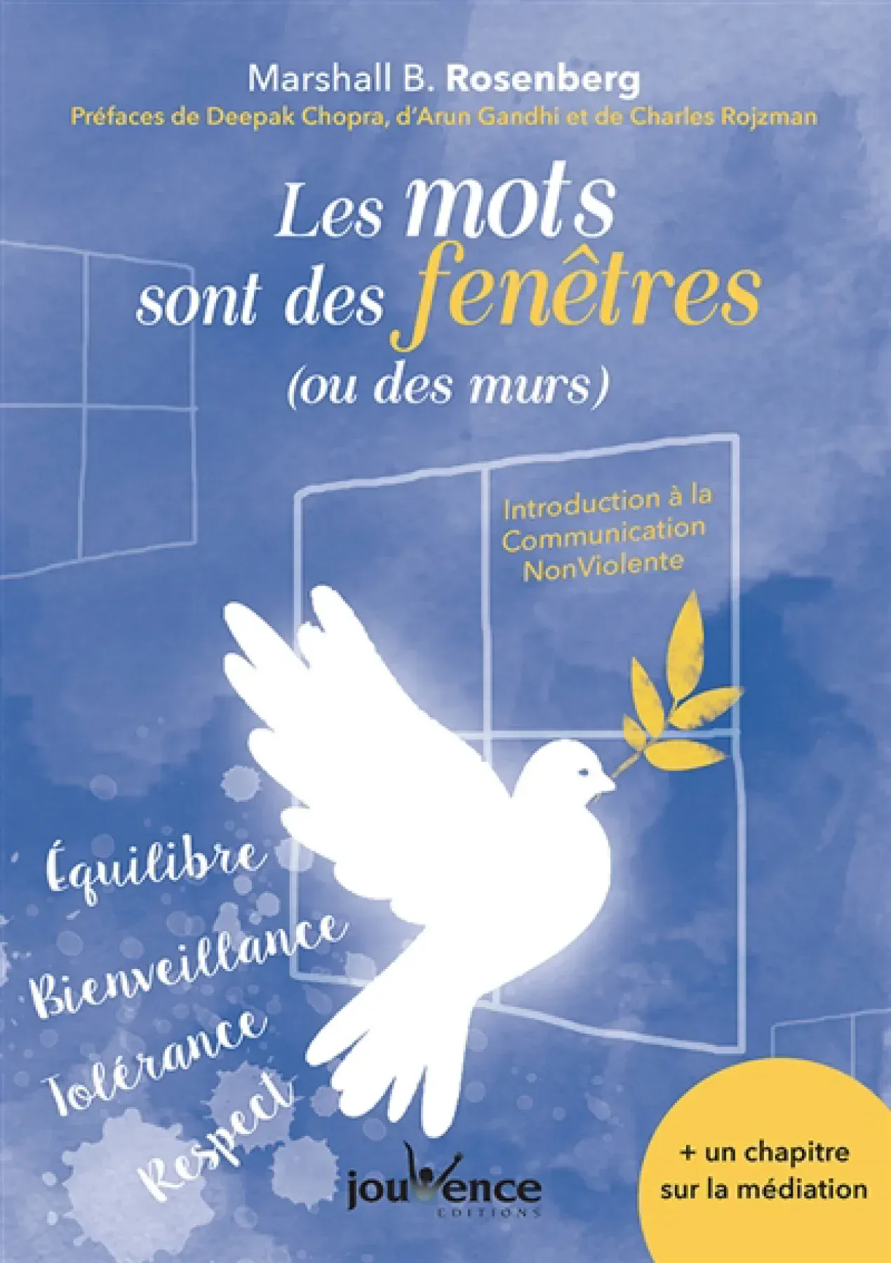 Couverture du livre : « Les mots sont des fenêtres (ou des murs) ». Colombe, mots-clés, auteur et logo de l’éditeur sur fond bleu.