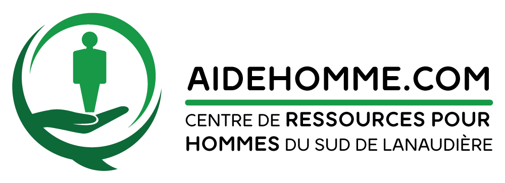 Logo for Aidehomme.com with a green person figure in a hand and circular outline; text: 